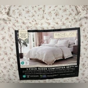 Rachel Zoe Florals and Soft Ruffles on Cotton Gauze Brown Comforter Set 90”x90”